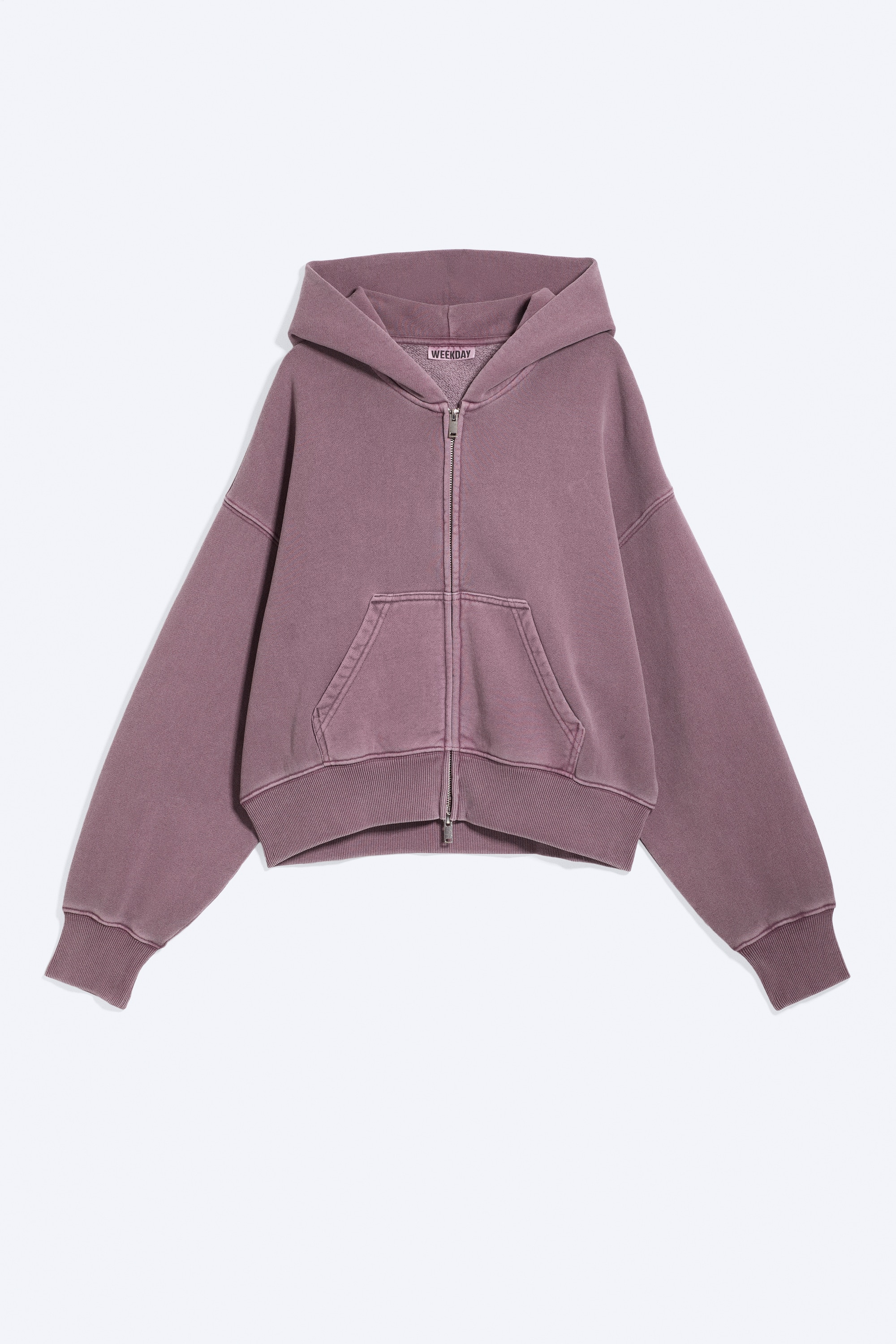 Sweat à capuche court et carré zippé - Washed Purple/Gris chiné/Bleu délavé