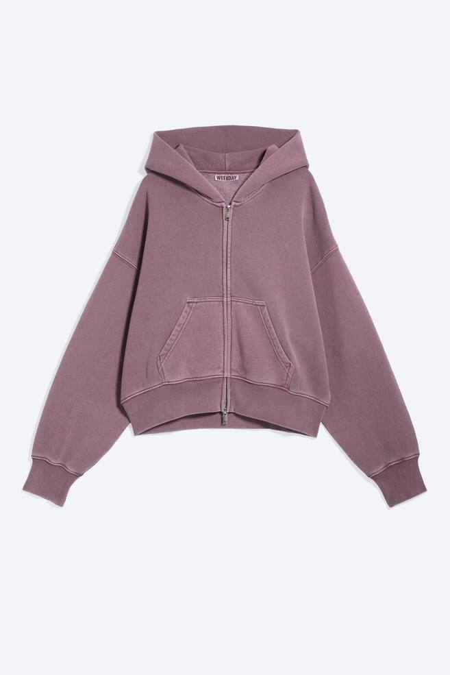 Hanorac scurt cu fermoar și croială boxy - Washed Purple/Liliac Spălat/Gri Melange - 1