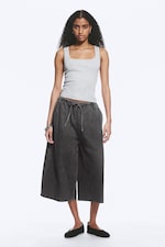 Dark Grey - Low Rise Loose Cropped Trousers - 0