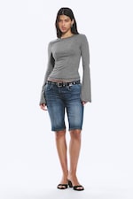 Svart & grå-randig - Långärmad topp i bomull - 1