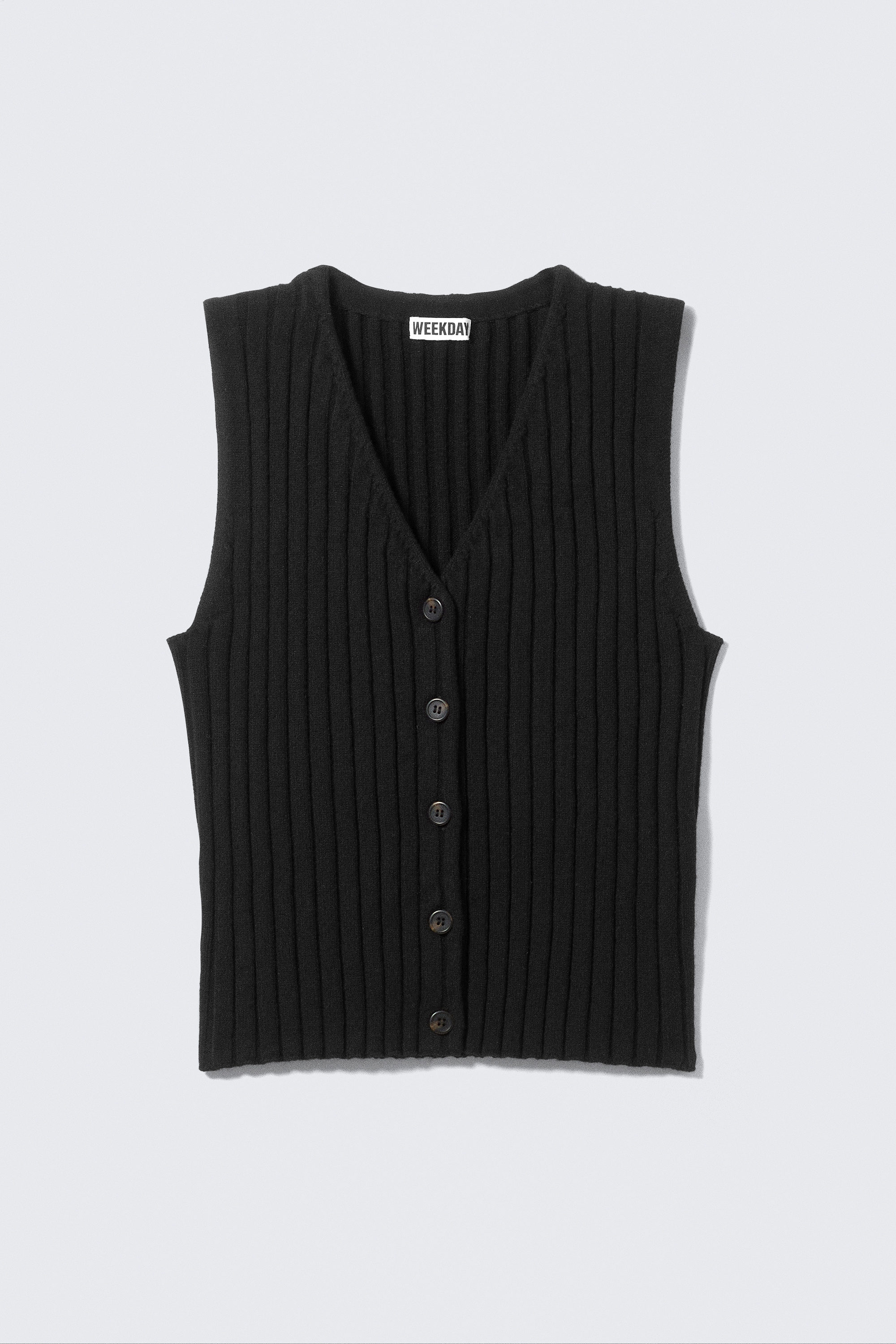 Black - Rib-Knitted V-neck Vest - 3