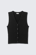 Black - Rib-Knitted V-neck Vest - 0