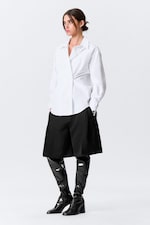 White - Cross-Buttoned Long-Sleeved Cotton Shirt - 0