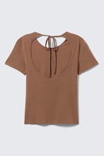 Marron - Haut ajusté à manches courtes et dos ouvert - 4