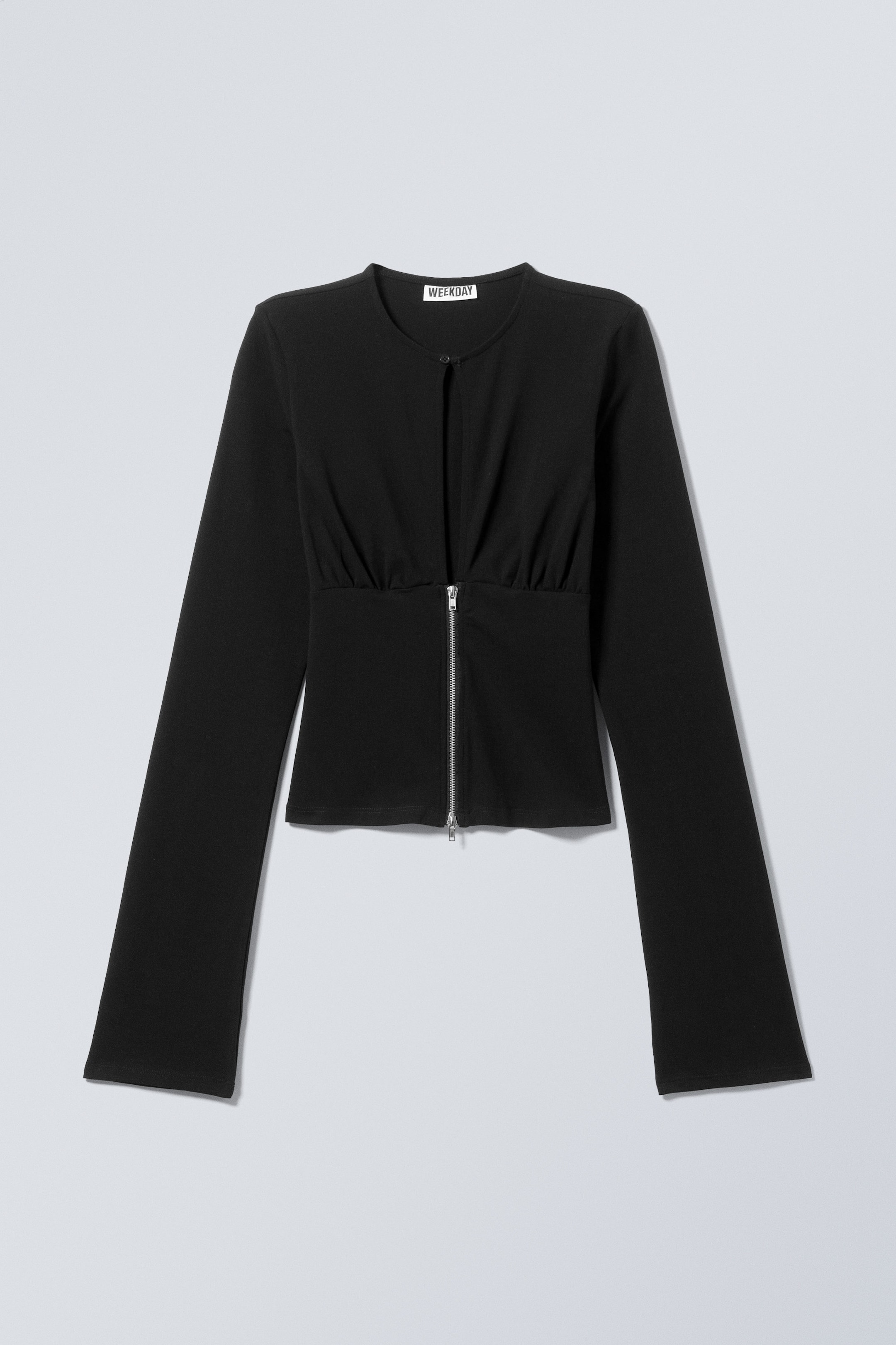 Zwart - Slim fit top met rits en lange mouwen - 1