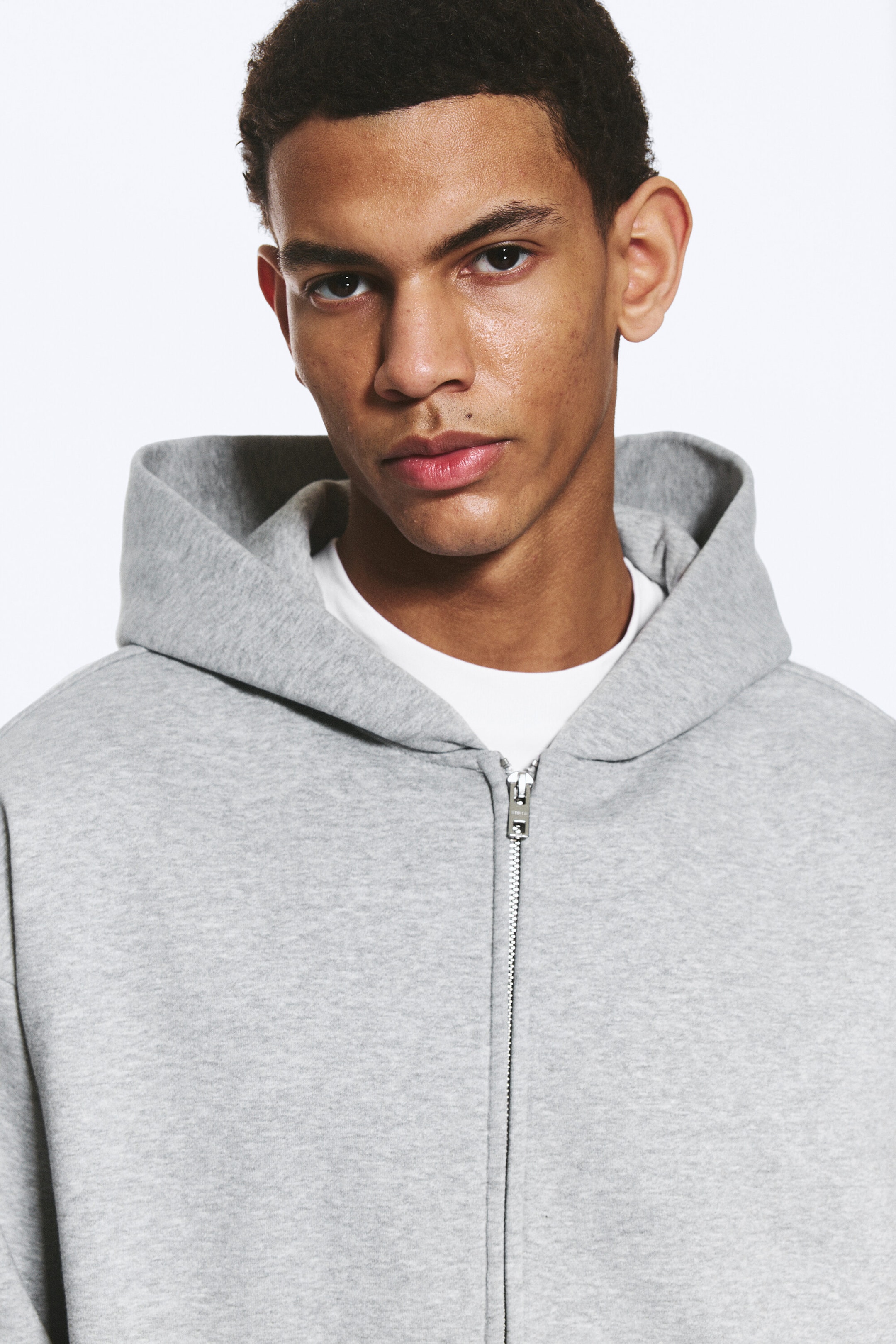 Grau meliert - Weit geschnittener Zip-Hoodie - 2