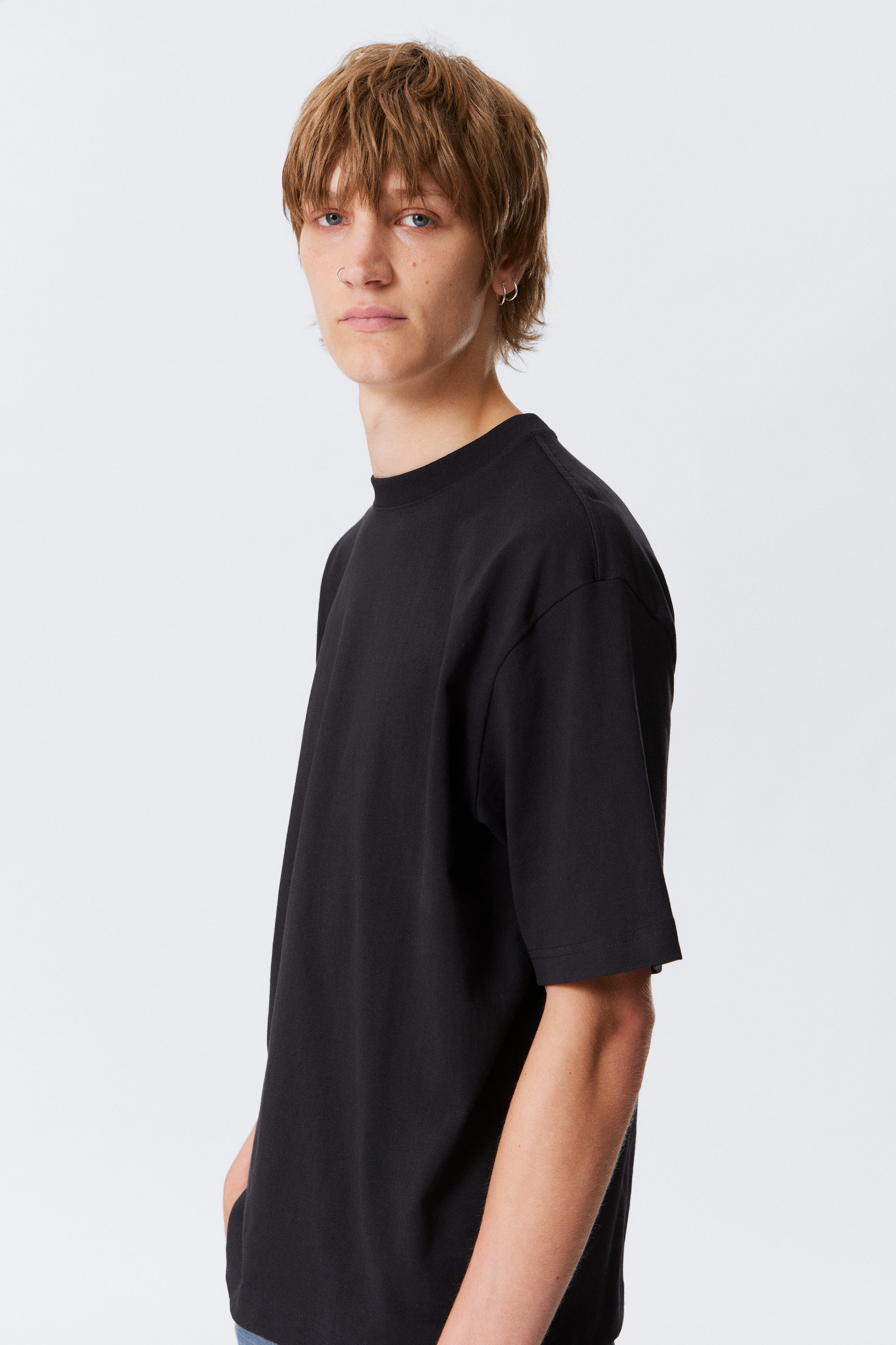 Marinblå - Kortärmad t-shirt med avslappnad passform i bomull - 2