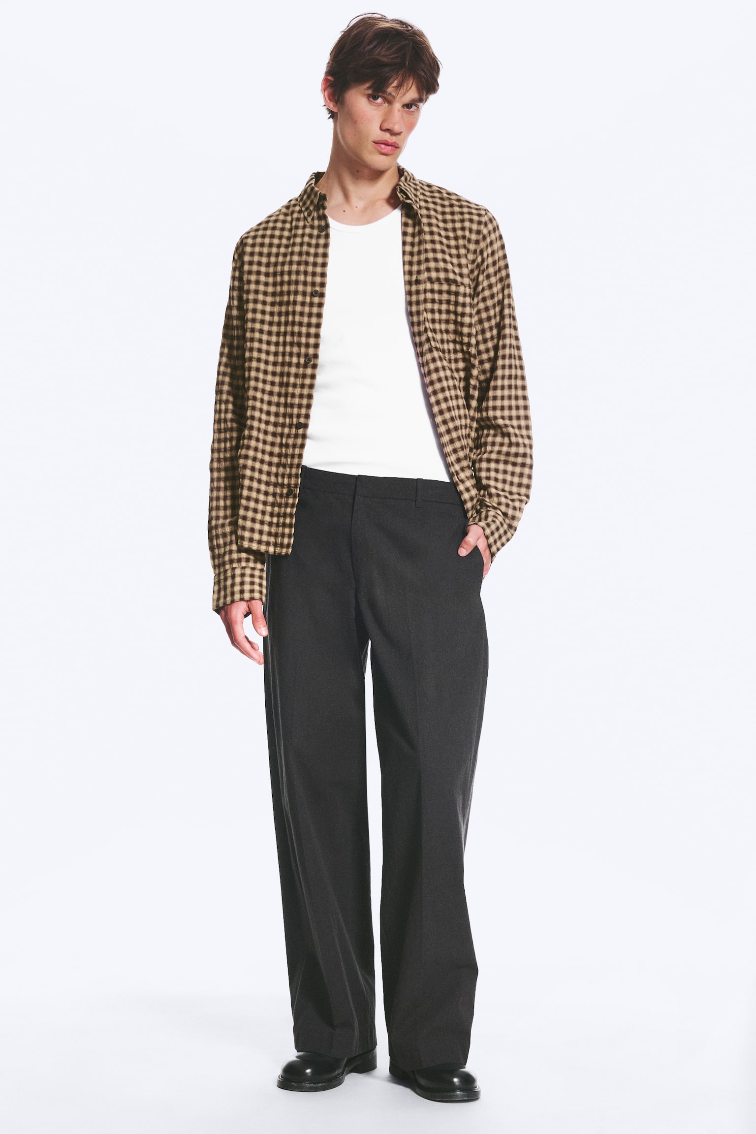 Geplooide ruimvallende pantalon Florian - Zwart gemêleerd/Donkergrijs gemêleerd - 1