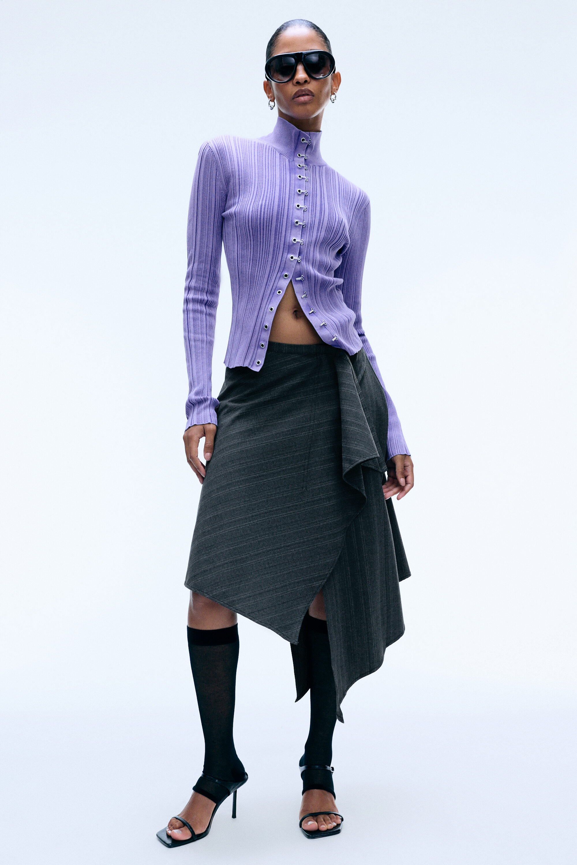 asymmetric midi wrap skirt - Dark Grey Melange | Weekday WW