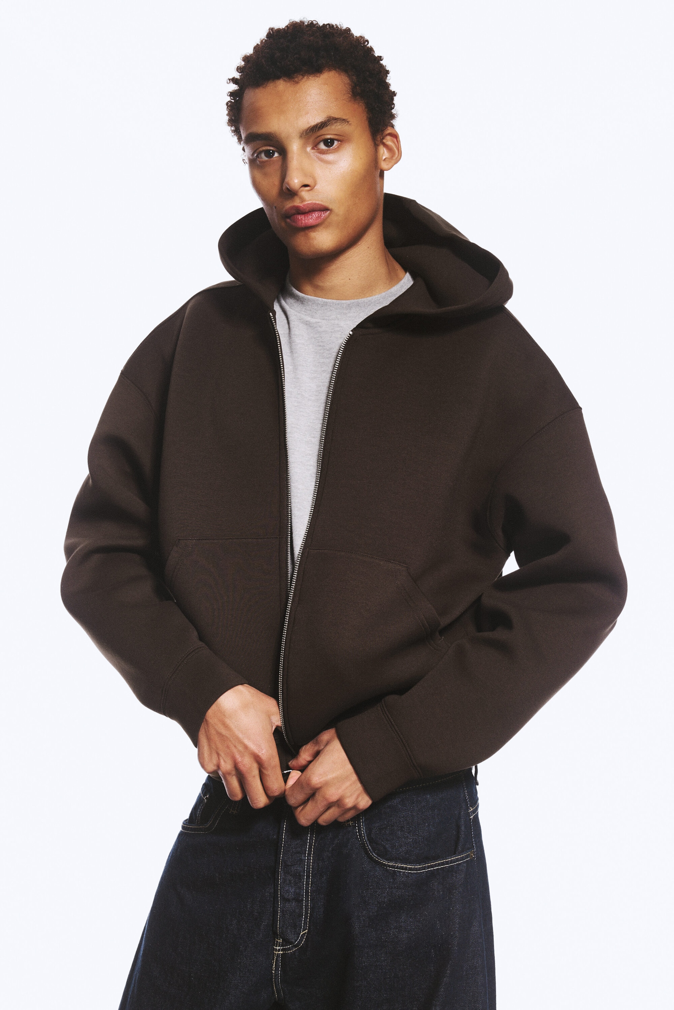 Dark Brown - Simon Scuba Zip Hoodie - 0