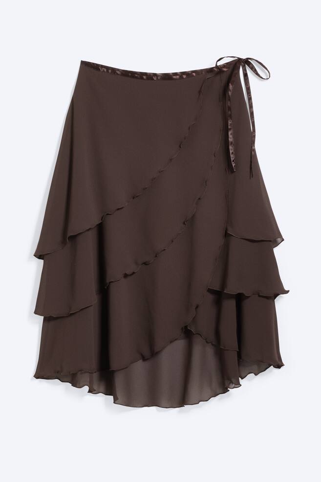 Knee-Length Wrap Skirt - Dark Brown/Light Yellow - 1