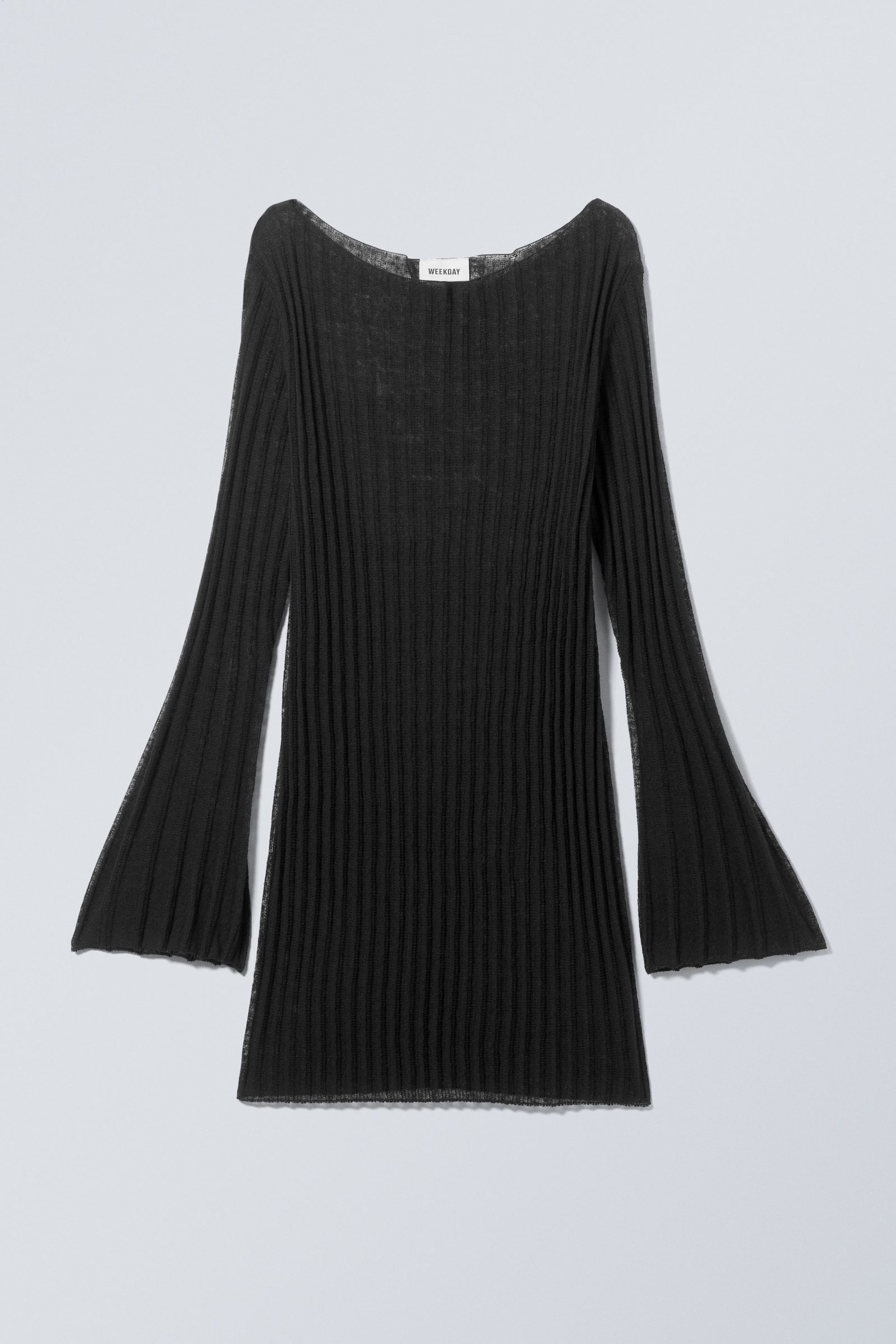 Schwarz - Kurzes gestricktes Kleid aus Leinenmischung - 1