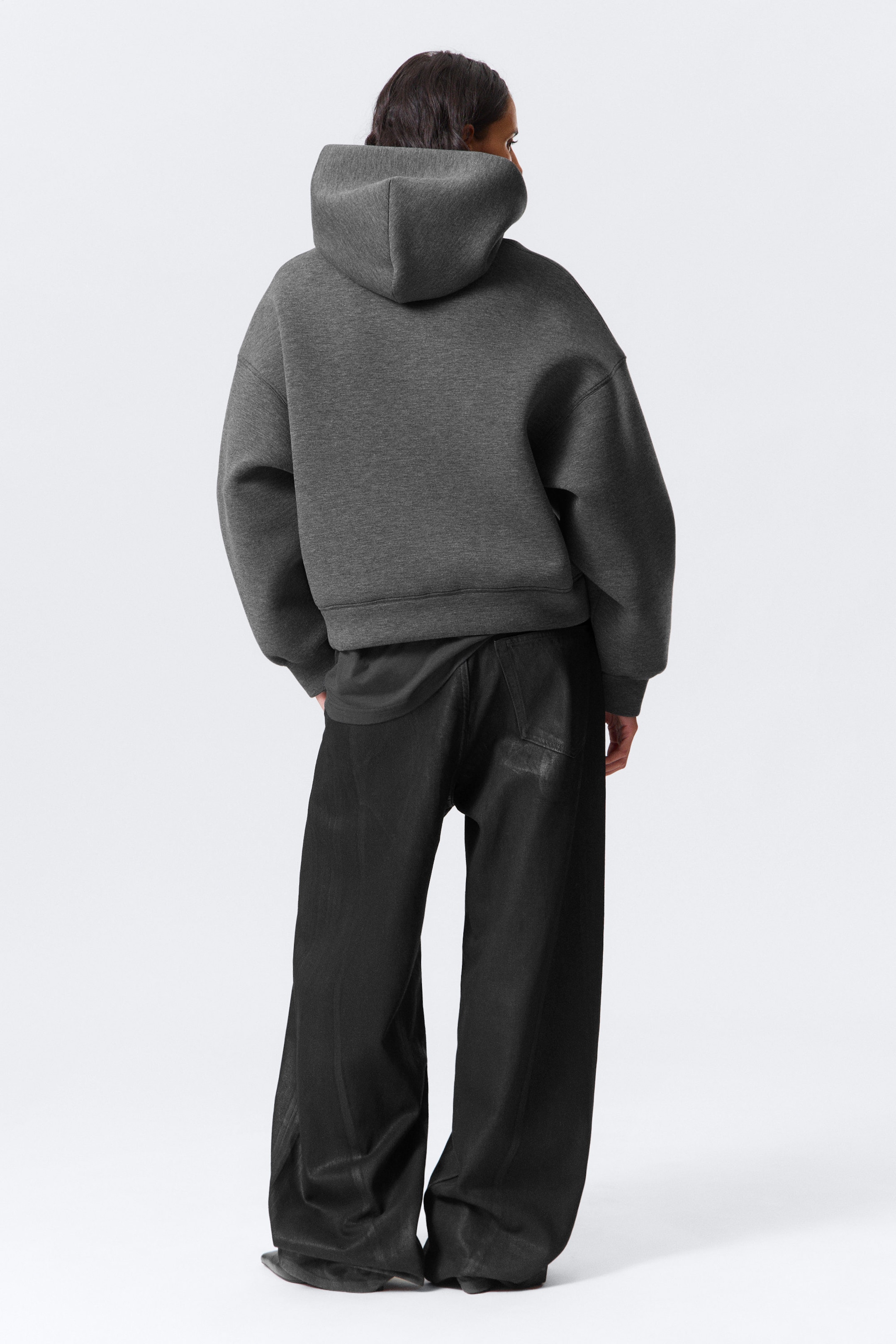 Dark Grey Melange - Oversized Scuba Hoodie - 2