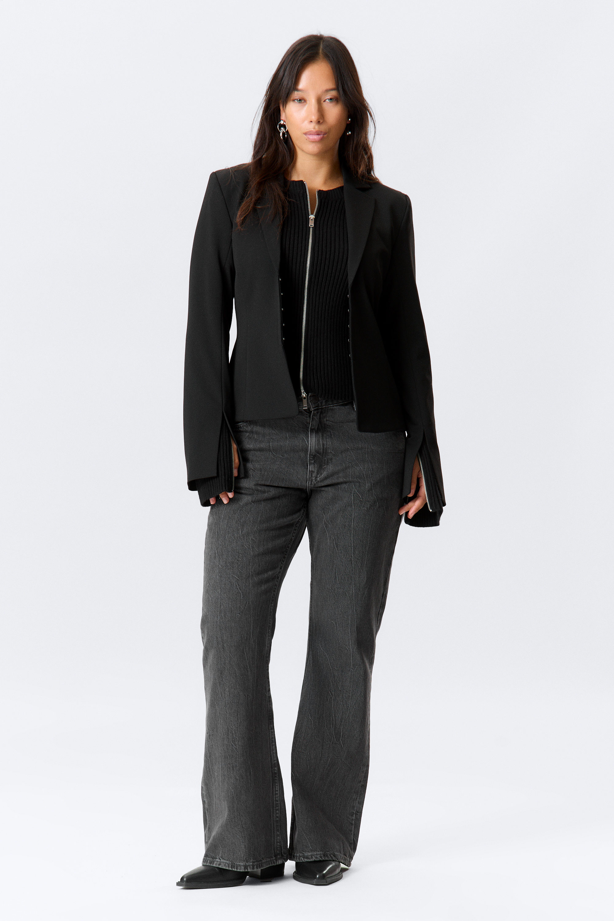 Black - Fitted Blazer with Vented Sleeves - 2