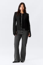 Black - Fitted Blazer with Vented Sleeves - 2