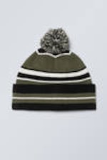 Mörk Khaki-randig - Sportig Pom Pom-mössa - 0