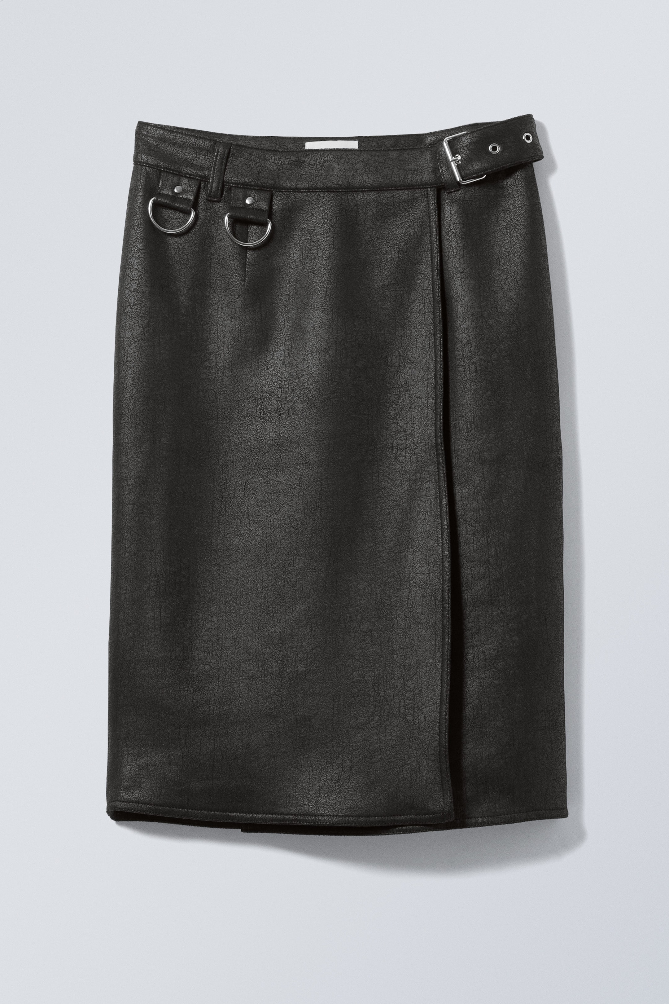 Noir - Jupe mi-longue en cuir synthétique enduit Oda - 0