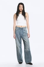 Gloria Blue - Medium Blue - ASTRO MID RISE LOOSE BAGGY TWIST JEANS - 1