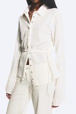 Striped White - Tie‑Detail Cotton Shirt - 2