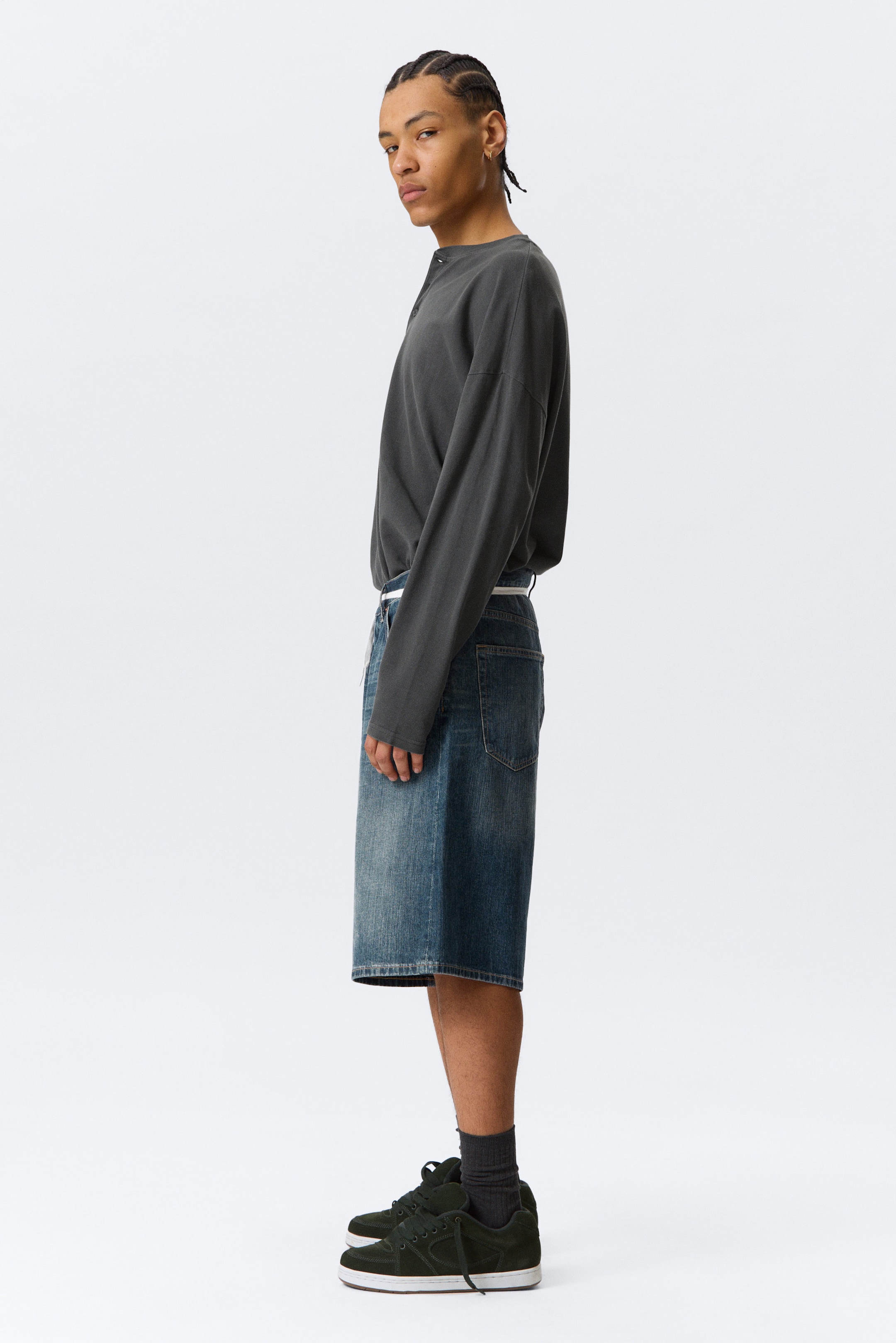 Blue Hymn - Mittelblau - Astro Mid Waist Loose Baggy Denim Shorts - 3