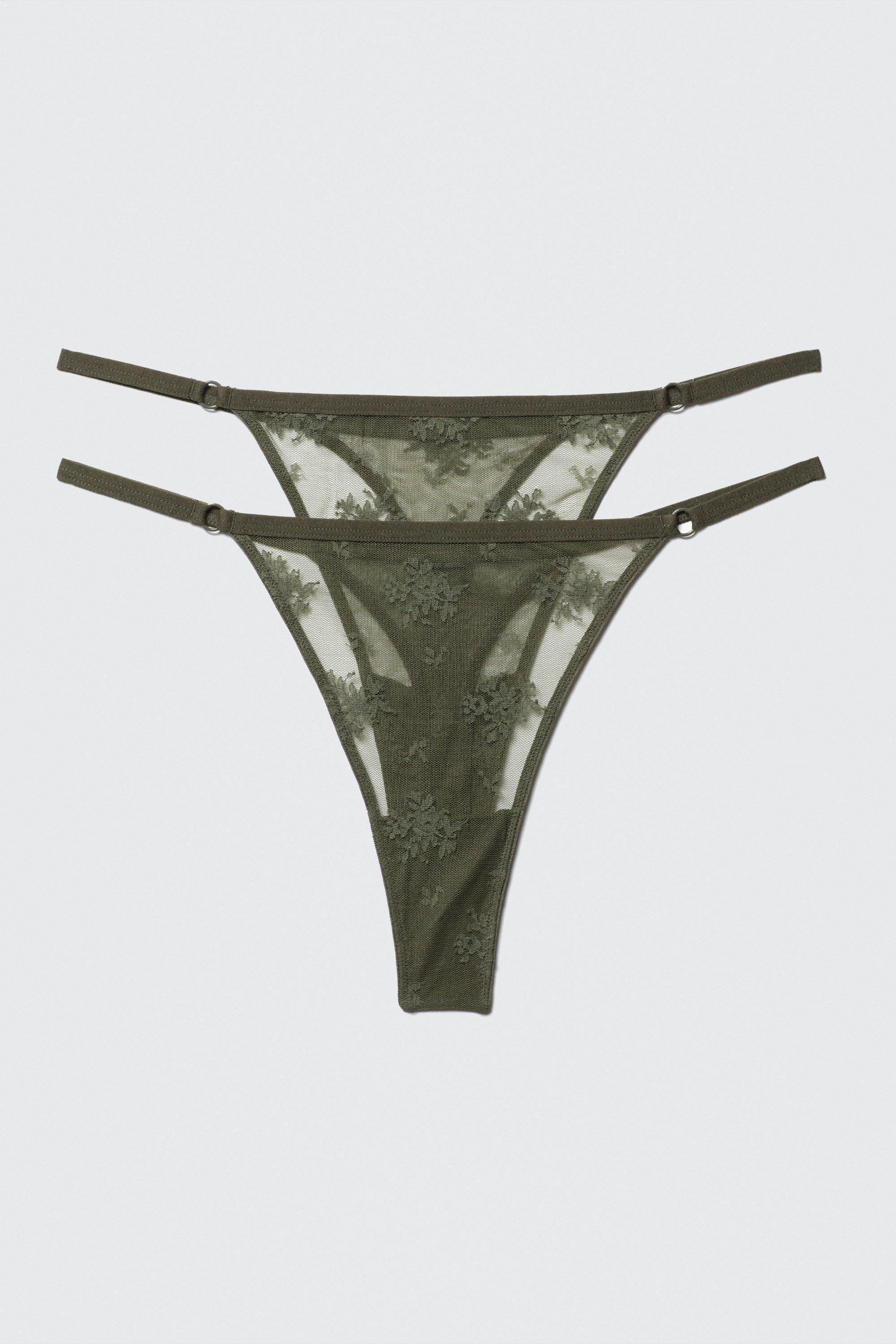 Dark Khaki Green - 2-pack Sheer Lace Tanga Thongs - 1