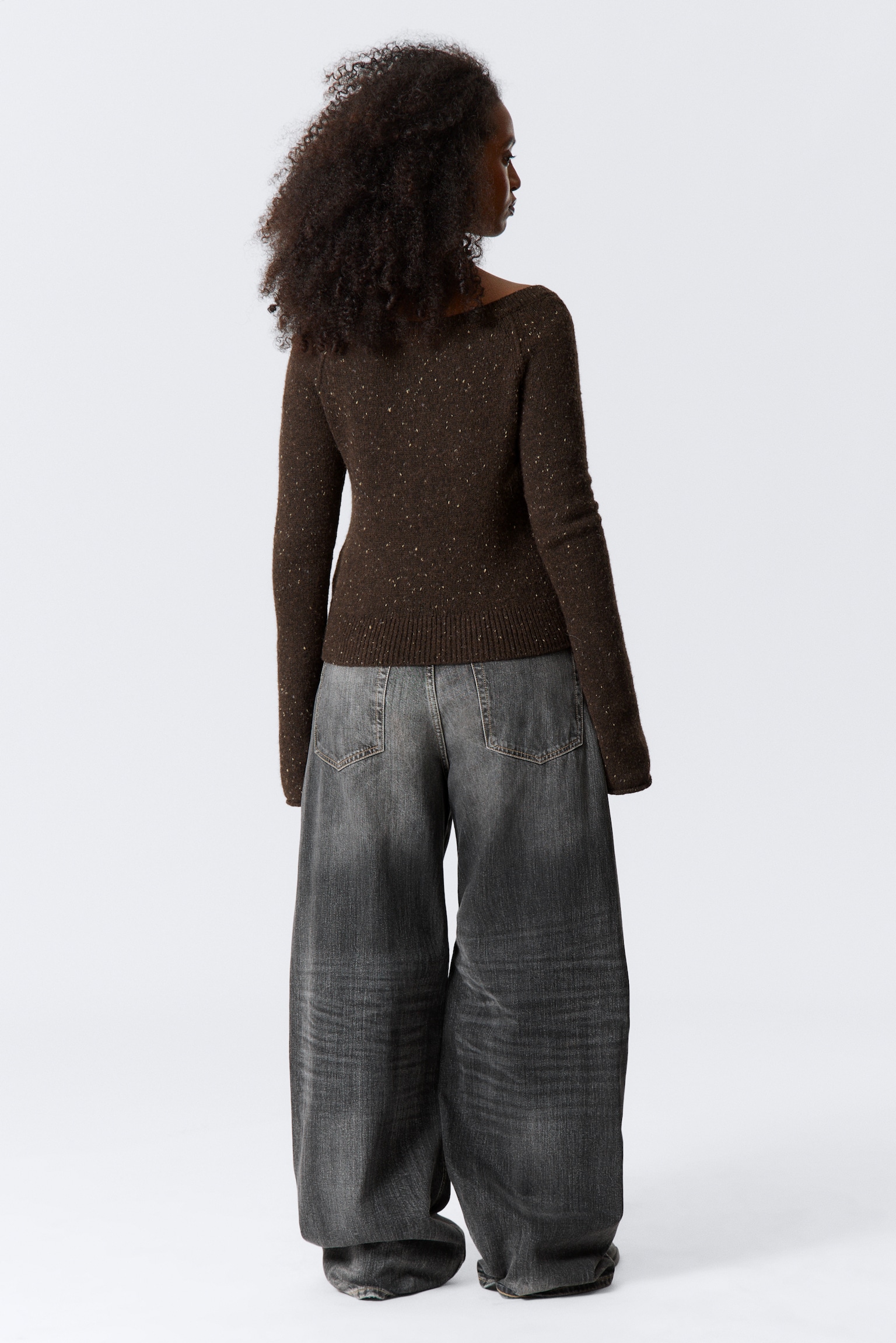 Nepped Knitted Wool-Blend Cardigan - Dark Brown Melange/Grey Melange - 5