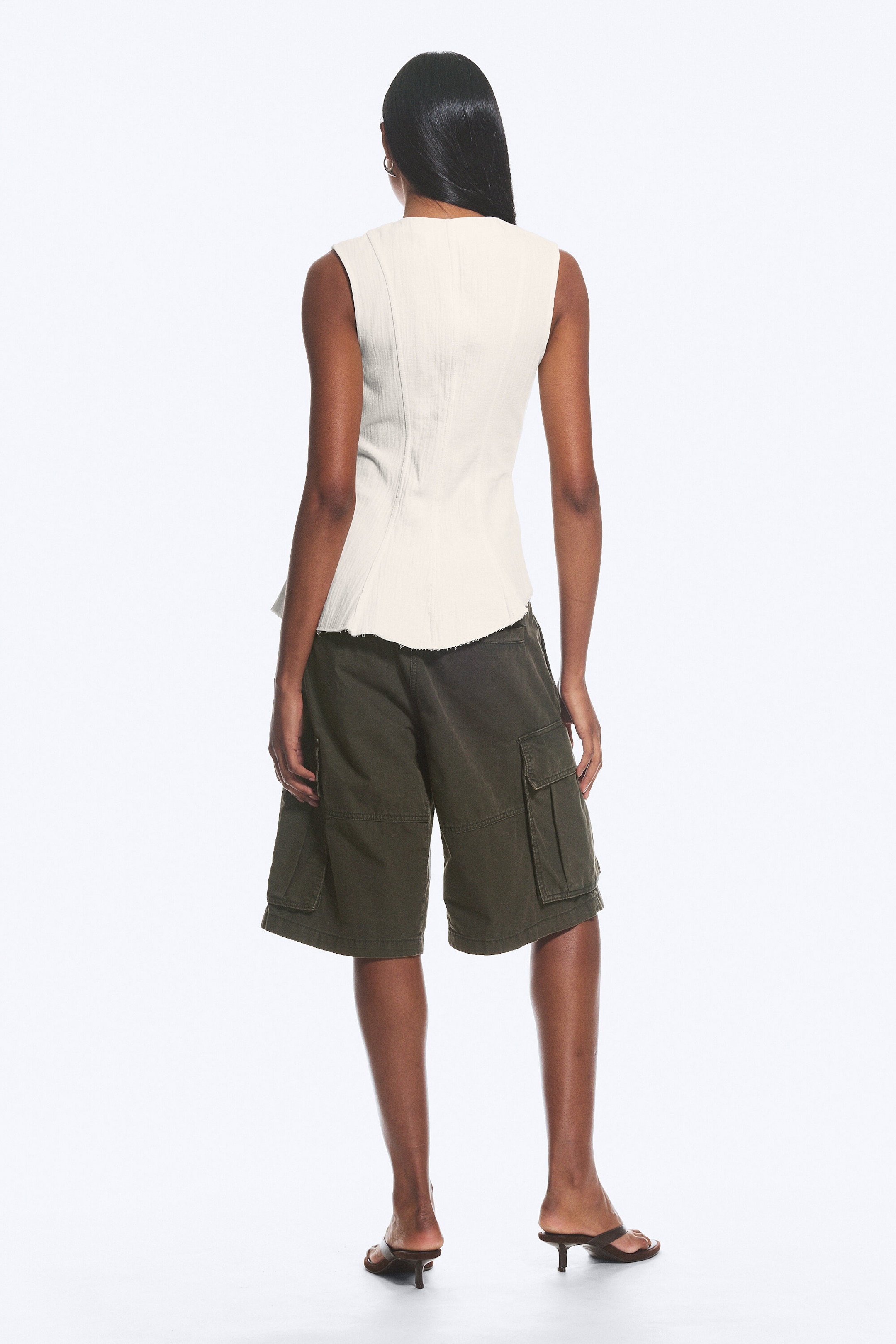 White - Sleeveless Asymmetric Peplum Top - 3