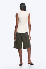 White - Sleeveless Asymmetric Peplum Top - 3