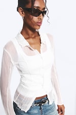 White - Sheer A-line Long-sleevd shirt - 1