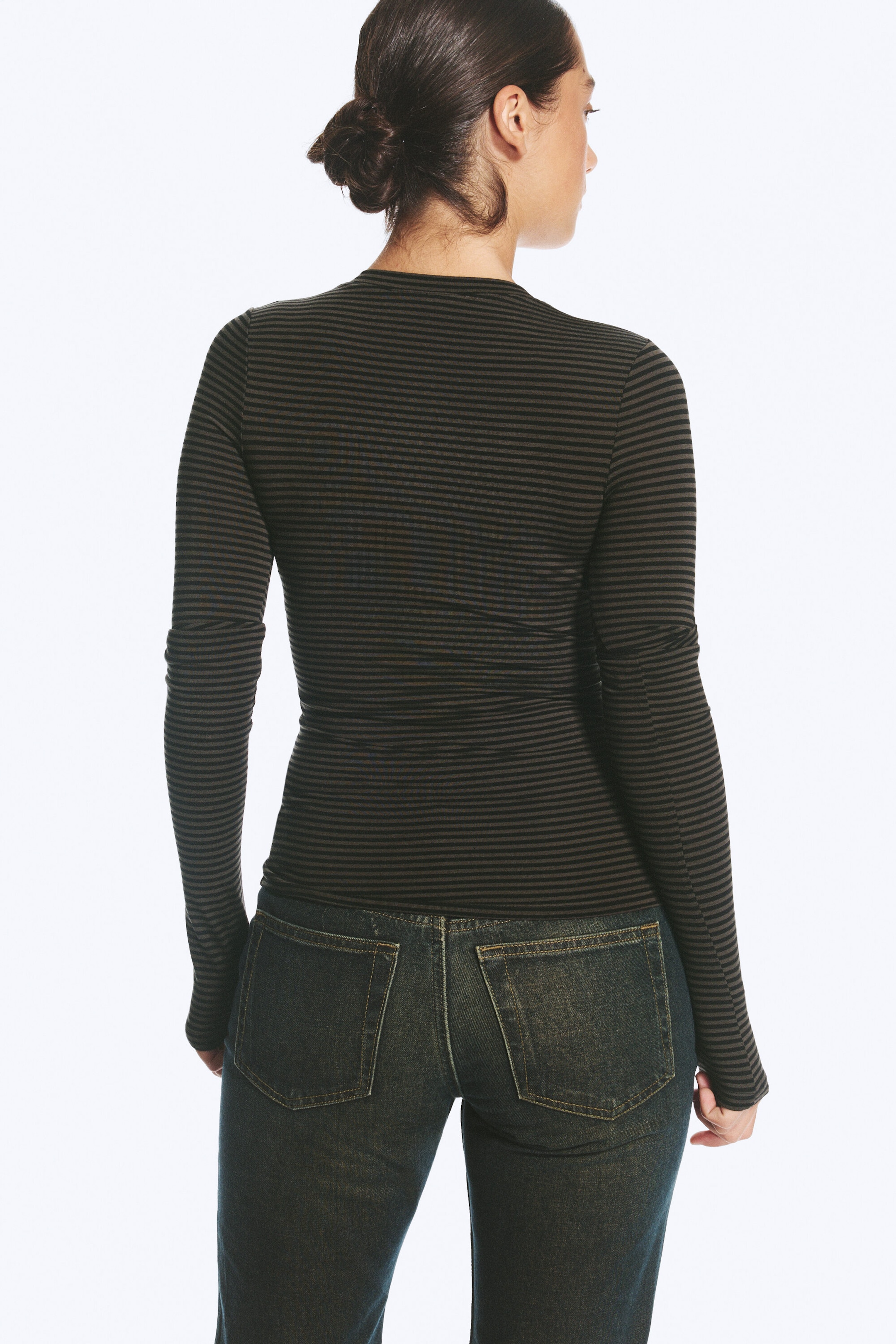 Striped Dark Khaki Green - Pearl Button Cardigan - 2