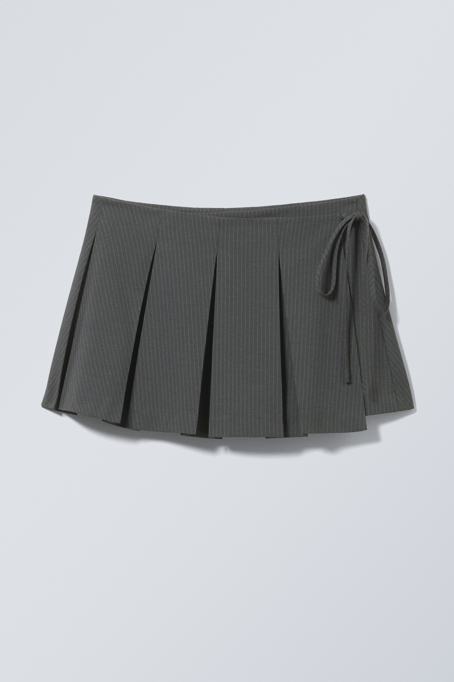 Pleated Mini Wrap Skirt - Dark Grey Stripe