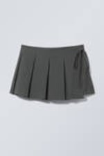 Dark Grey Stripe - Pleated Mini Wrap Skirt - 0