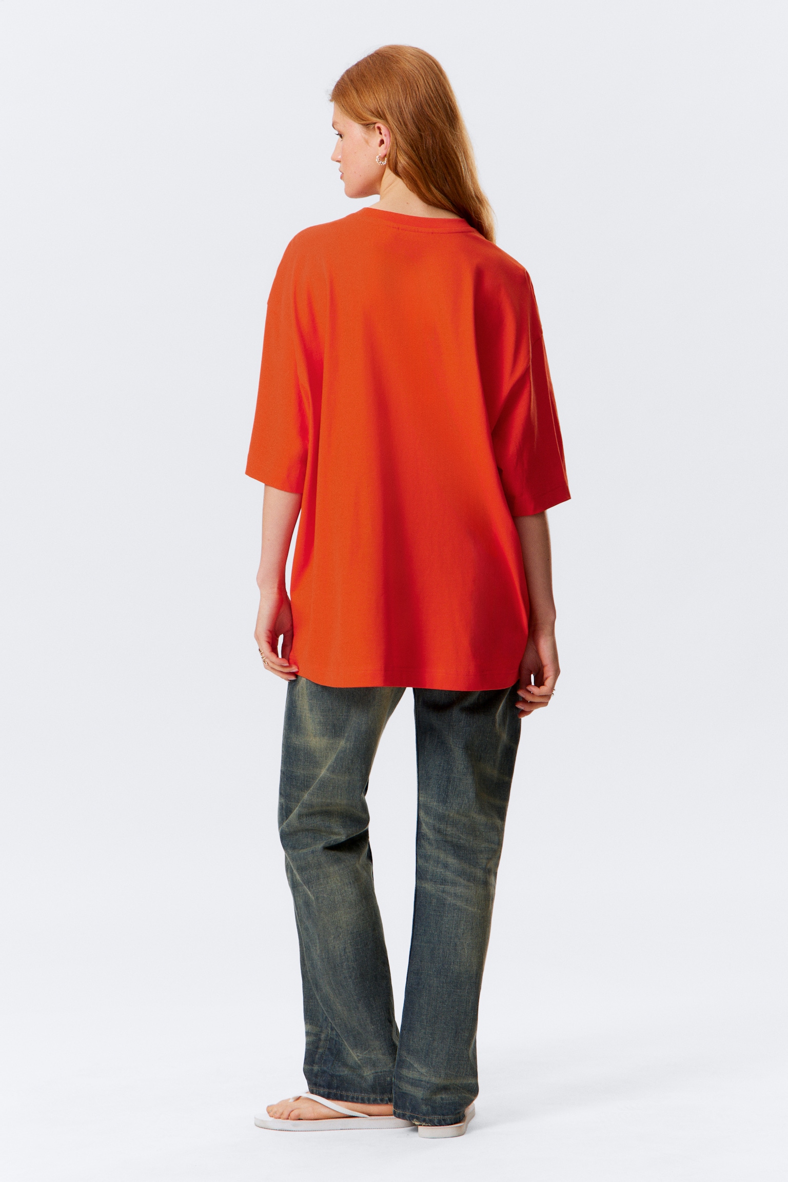 Oversized T-shirt - Ярко оранжево/White/Dark Blue/Черен - 3