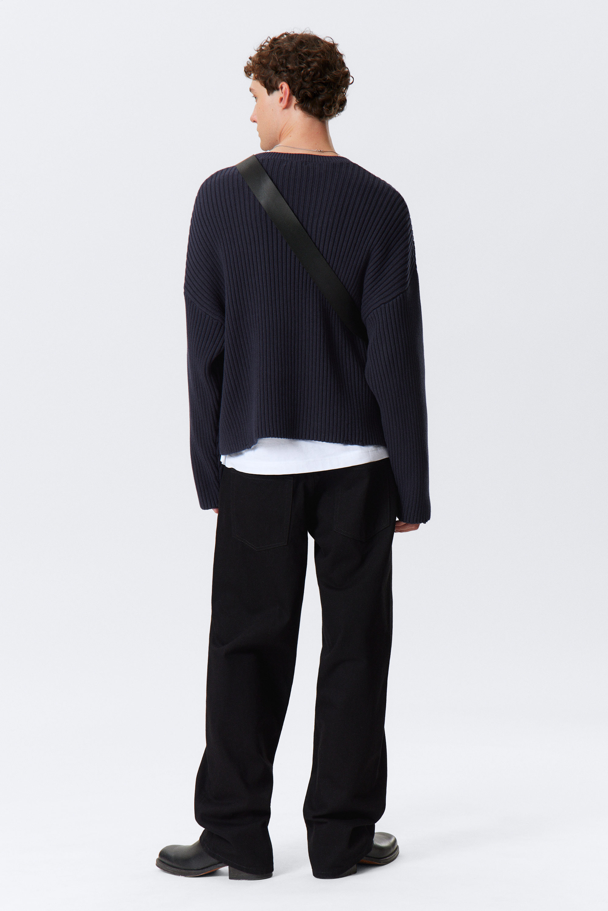 Dunkelblau - Lckerer, gerippter Baumwollpullover - 2