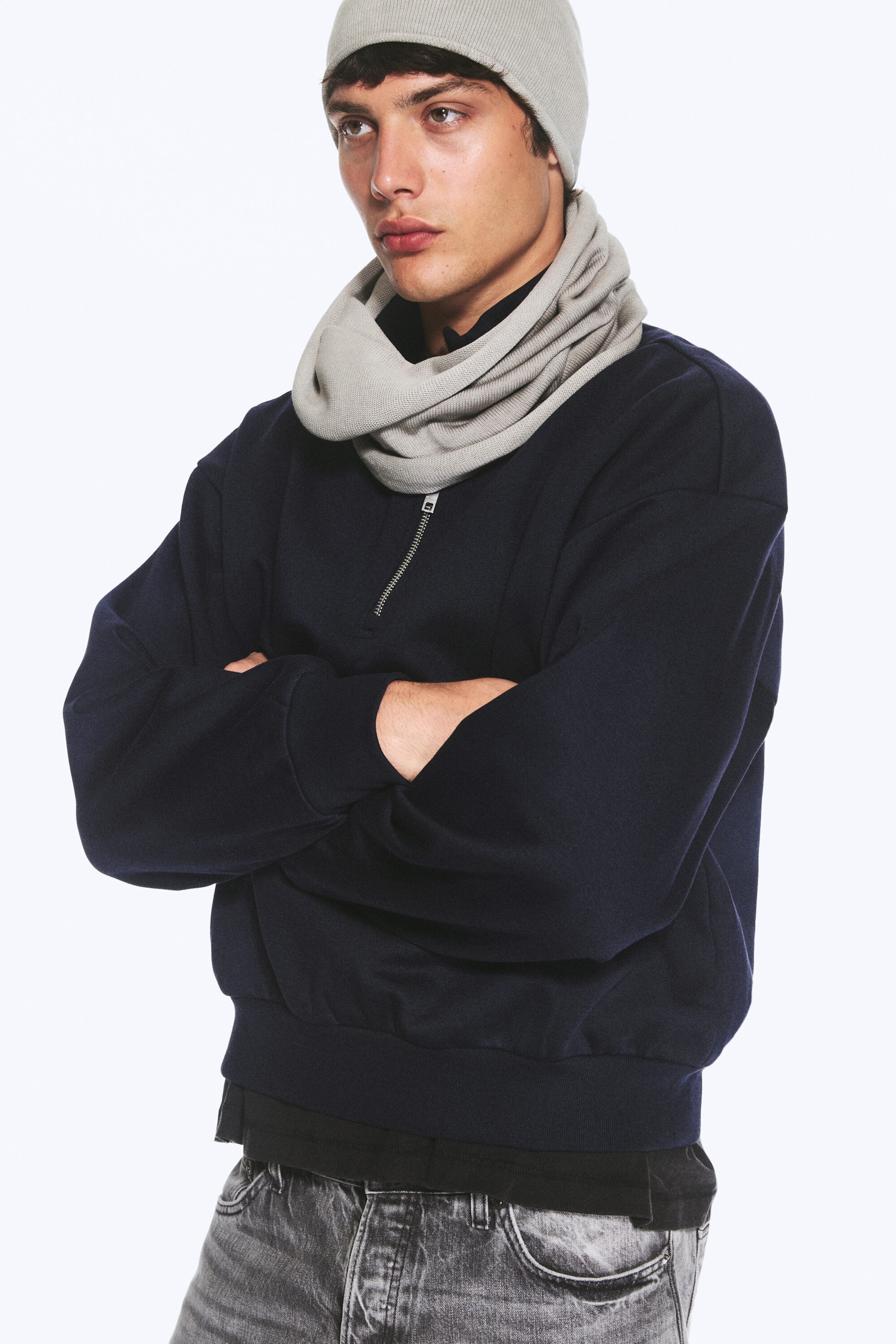 Grey - Knitted Tube Neck Warmer - 1