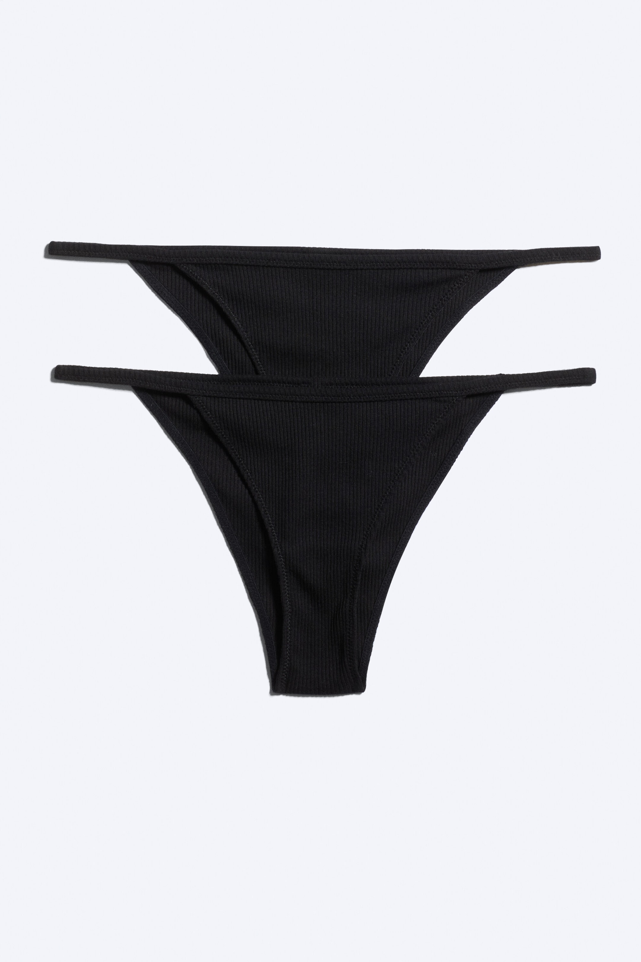 Schwarz - 2er-Pack - Minimalistische gerippte Tangas