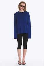 Bright Blue - Long-Sleeved Boxy Cotton T-shirt - 1