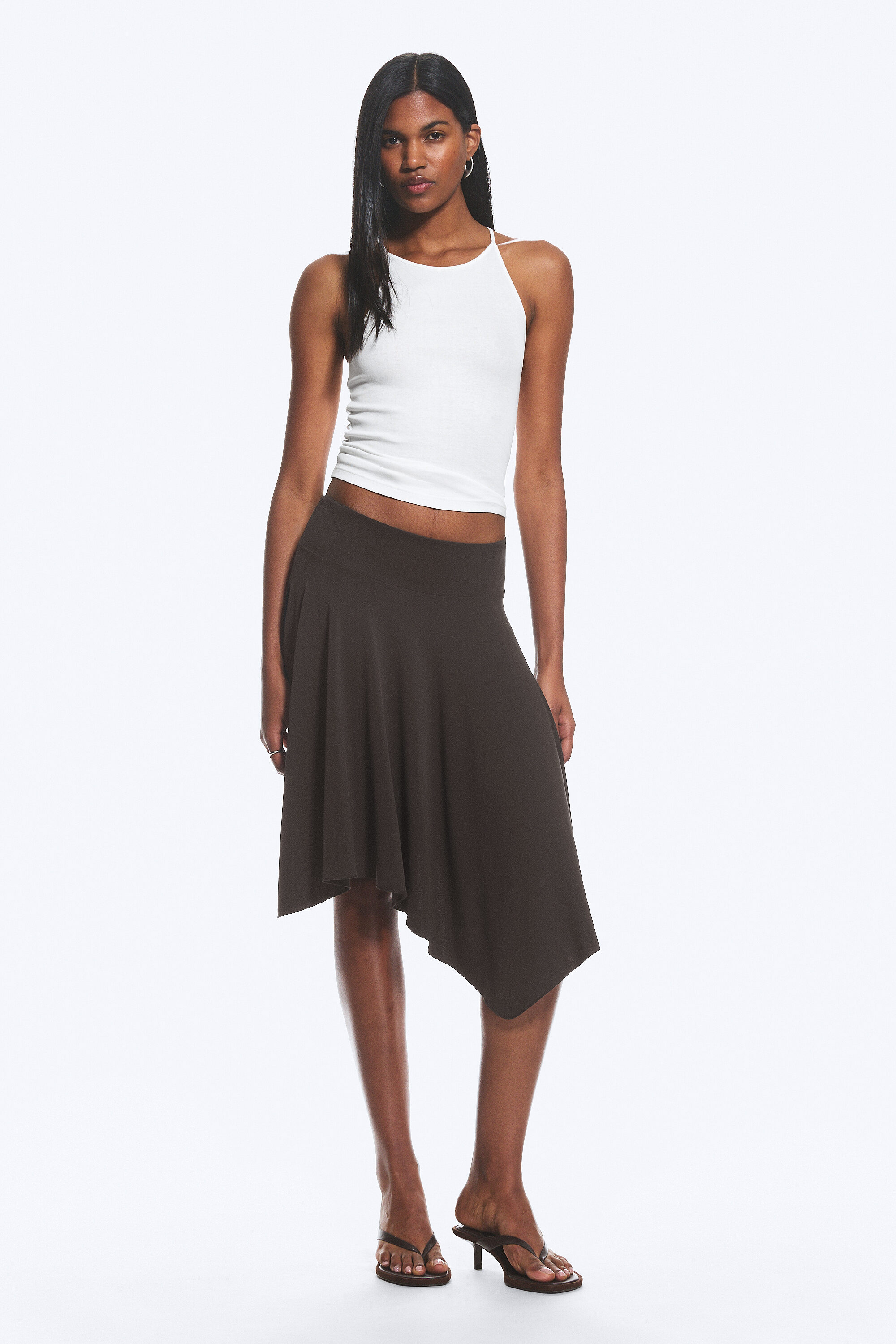 N°133　　Jersey Gather Skirt ブラウン　36 mid rise asymmetric jersey skirt - Dark Brown | Weekday EU