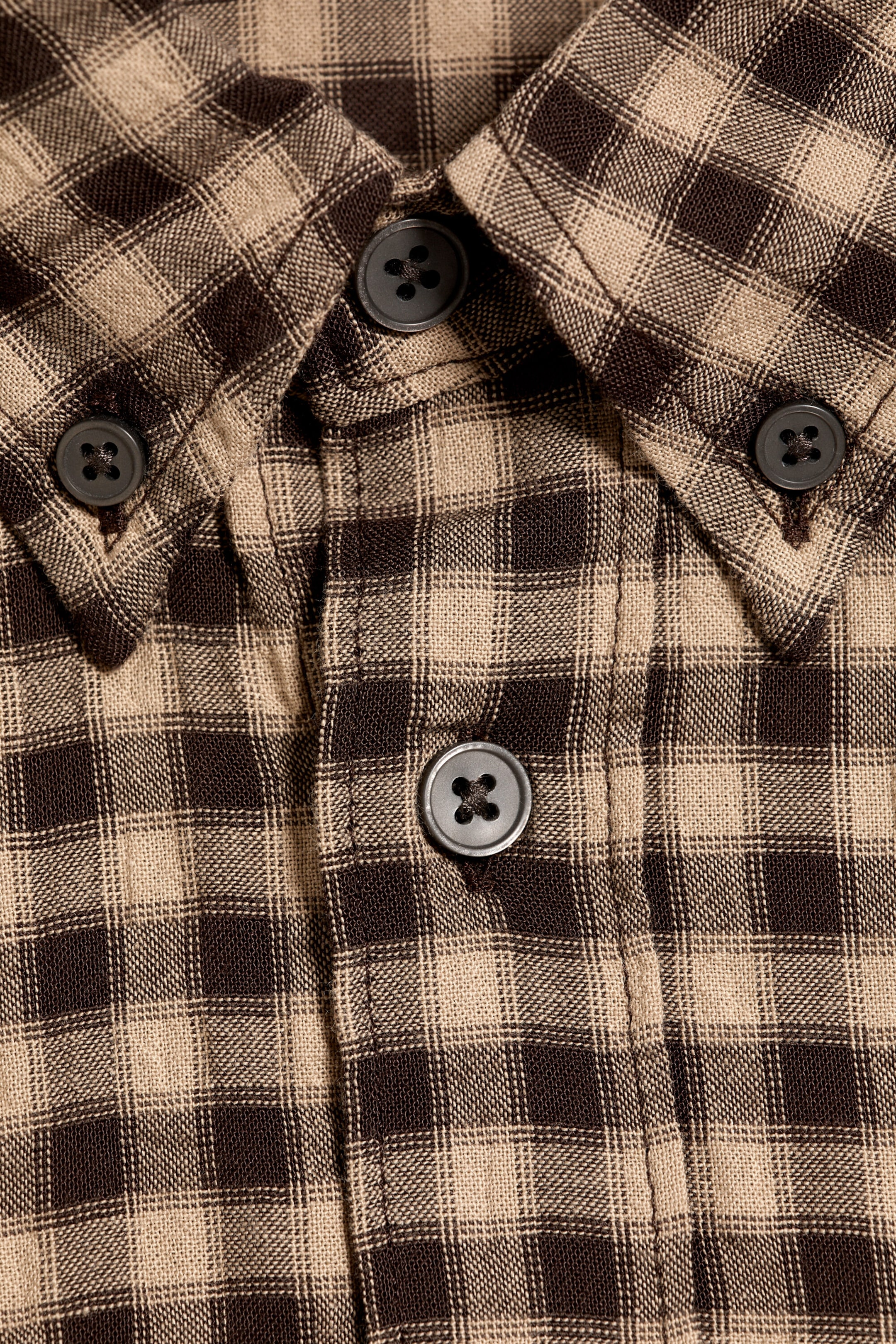 Checked Brown - Structured Long-Sleeved Buttoned Shirt - 4