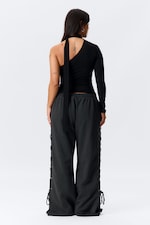 Black - One-Shoulder Long-Sleeved Tie Top - 2