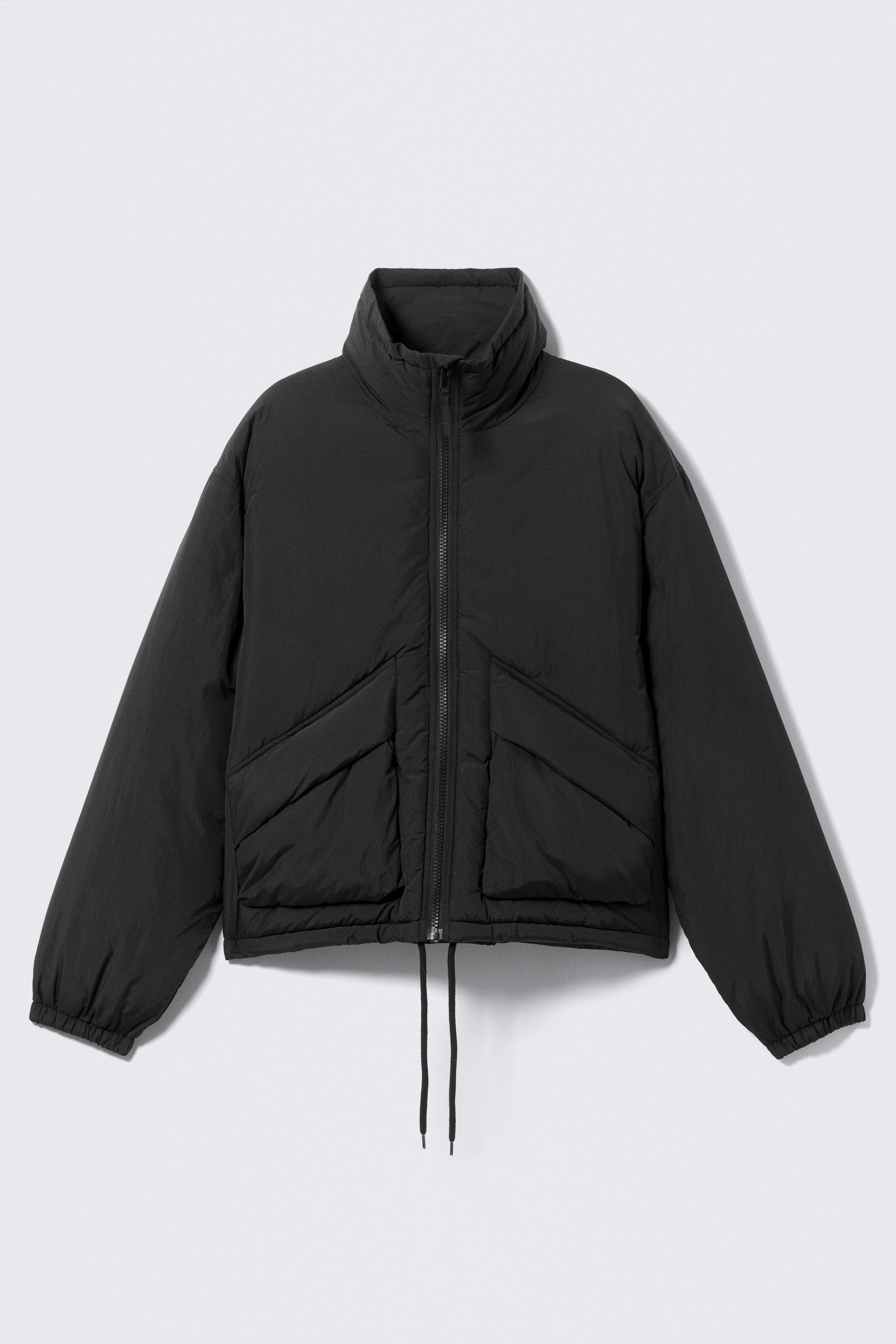 Black - Drawstring Nylon Puffer Jacket - 4