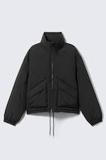 Black - Drawstring Nylon Puffer Jacket - 4