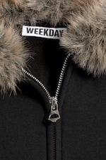 Schwarz - Scuba-Hoodie mit Zipper und Kunstfellkapuze - 5