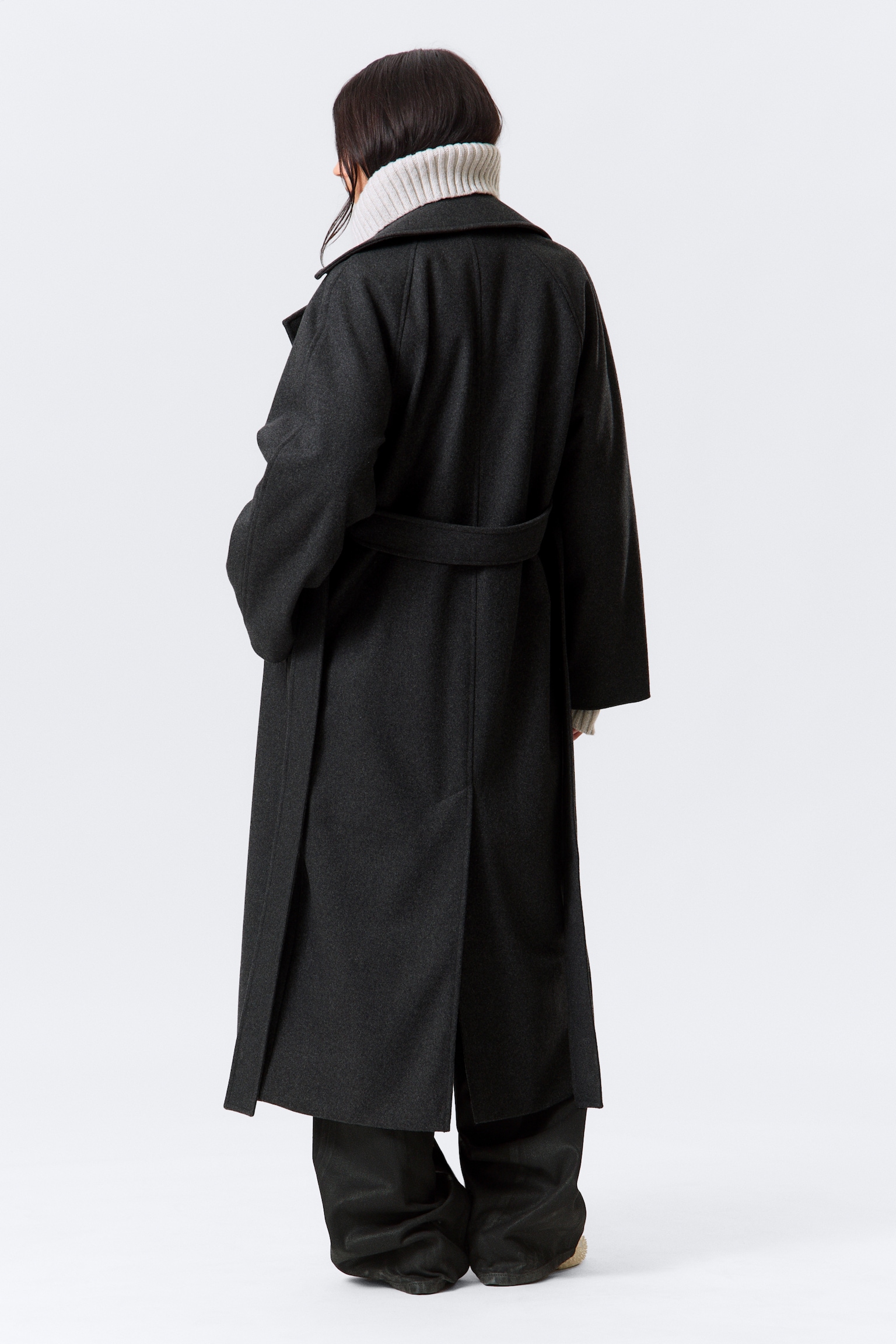 Manteau oversize croisé en laine mélangée Kia - Gris foncé chiné/Beige clair - 7