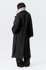 Dark Grey Melange - Kia Oversized Wool-Blend Double-Breasted Coat - 4