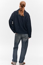 Marinblå - Enkelknäppt jacka i ullblandning - 3