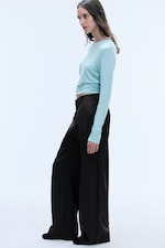 Dark Brown - Low-Waisted Loose Fit Suit Trousers - 2