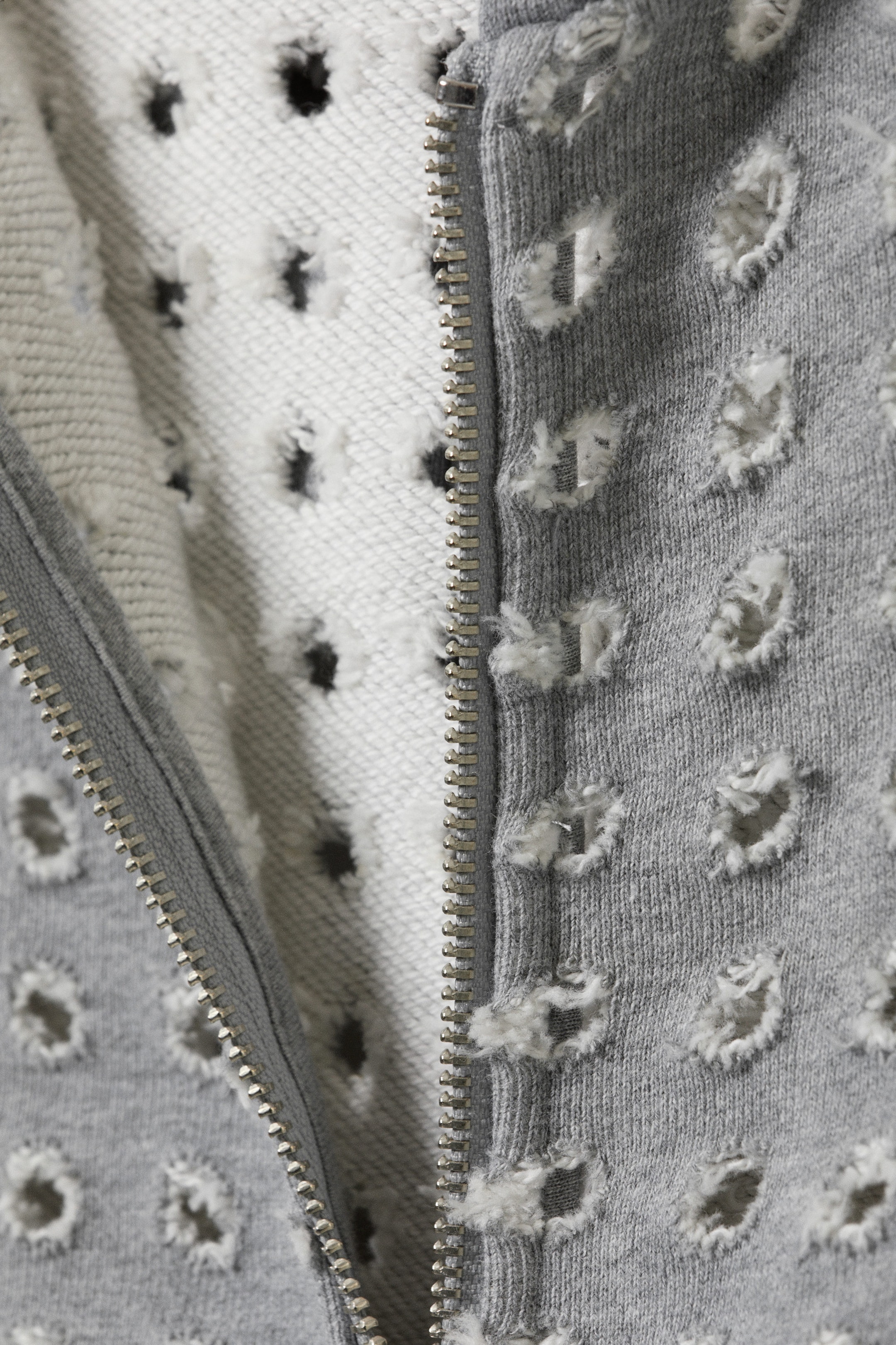 Grey Melange - Laser Cut Zip Hoodie - 5