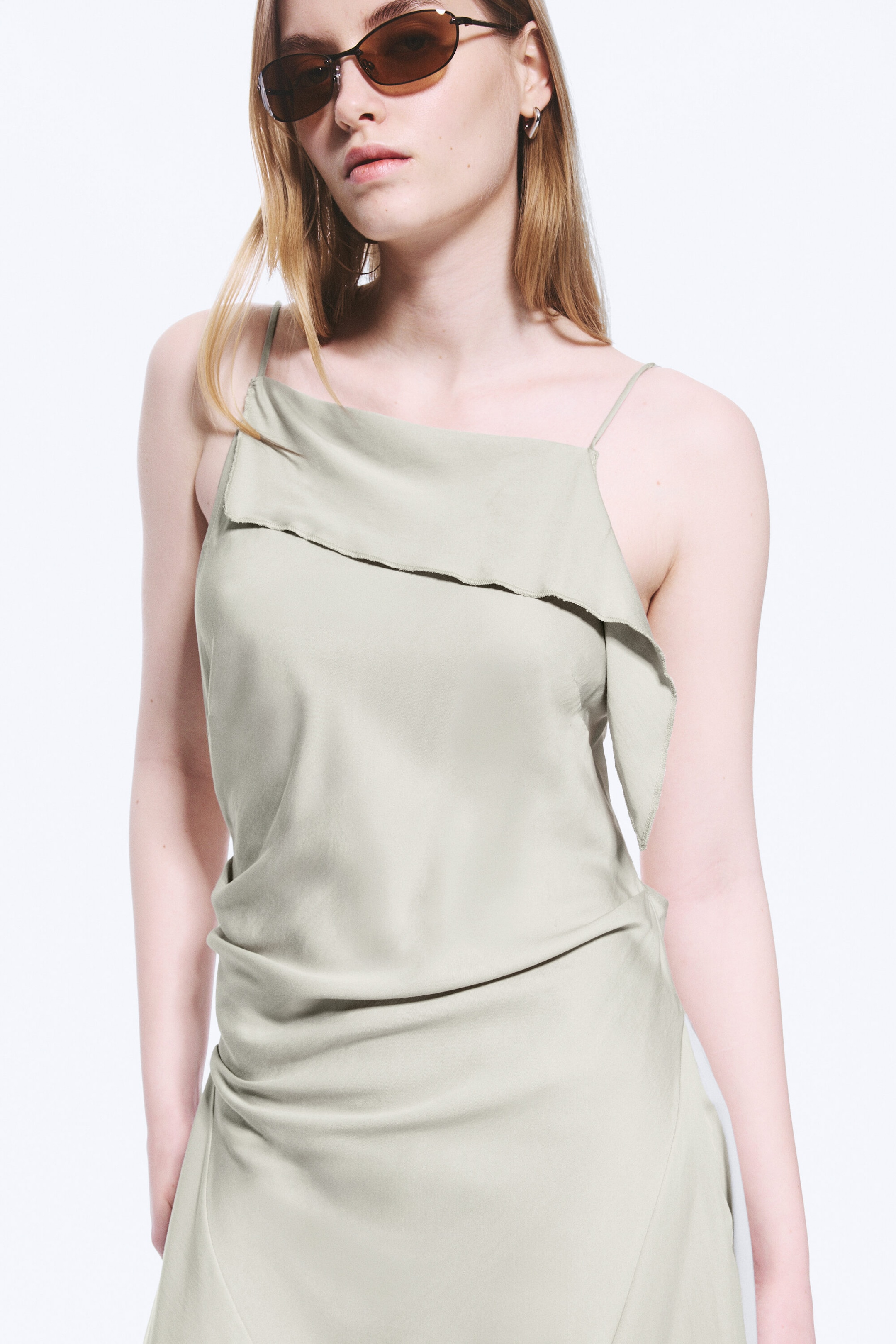 Light Mole - Asymmetric Sleeveless Cowl-Neck Midi Dress - 2