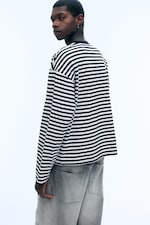 Striped White/Black - Loose Boxy Long-Sleeved T-shirt - 2